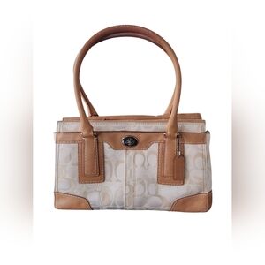Coach Signature Jacquard and Leather Satchel in Khaki/Tan